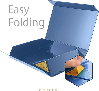 PACKHOME 6 Extra Large Gift Boxes 17.5x11.3x4.3 Inches, Sturdy Shirt Boxes with Magnetic Lids for Clothes and Large Gifts (Glossy Blue)