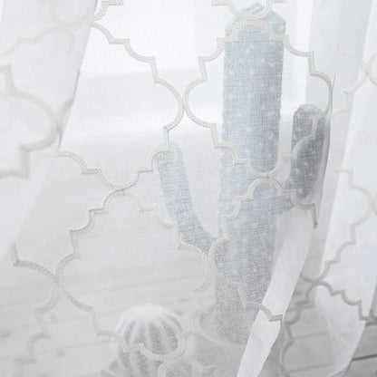 MYSTIC-HOME Sheer Curtains White 95 Inch Length, Rod Pocket Voile Drapes for Living Room, Bedroom, Floral Semi Crinkle Curtain Panels for Yard, Patio, Villa, Set of 2, 52"x 95".