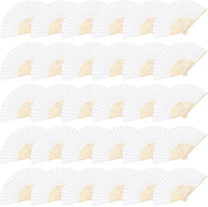 MCEAST 30 Pieces Silk Folding Fans with Bamboo Frames, Handheld Fan Foldable Fan for Wedding Gifts, Party Favors, Home Decoration, White