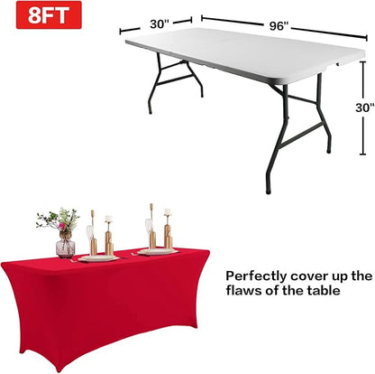 IVAPUPU 4FT Table Cloth for Rectangular Fitted Events Stretch Red Table Covers Washable Cover Spandex Tablecloth Protector for Party, Wedding, Cocktail, Banquet, Festival