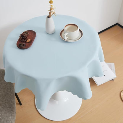 Small Round Light Blue Tablecloth 36 Inch Polyester Fabric Washable Table Cover Decorative Wrinkle Resistant Solid Color Table Cloth for Dining Party Wedding Camping