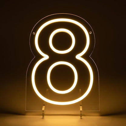 Number 8 LED Neon Sign Backdrop Birthday Party Decoration, 11.3" Height Warm White Marquee Number Eight Light Up Sign for Wedding Anniversary Window Wall Table, Indoor Battery Operated or USB
