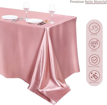 TURSTIN 4 Packs Rose Gold Satin Tablecloth 102 x 58 Inch Overlay Satin Table Cover Rectangle Bright Silk Tablecloth Smooth Fabric Table Decoration for Wedding Banquet Party Events