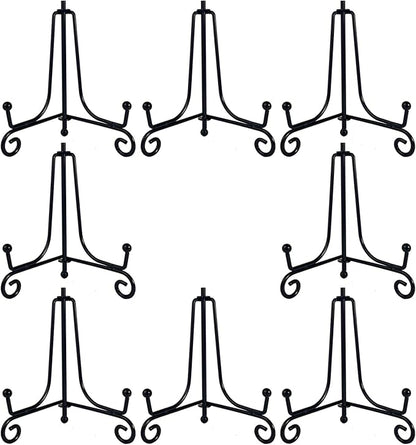 8PCS Premium Black Iron Plate Stands for Display 4 Inch, Decorative Solid Metal Plate Holders for Displaying, Mini Easel, Frame, Book, Card, Plaque, Bowl, Picture Stands for Display