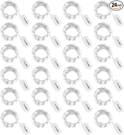 CYLAPEX Pack of 24 Cool White Fairy Lights String Battery Operated Fairy Lights, 3.3ft 20 LEDs Firefly Lights Silver Coated Copper Wire Lights for DIY Decor Christmas Decoration Costume