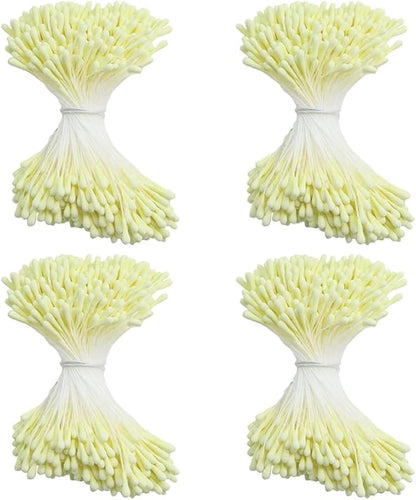 HAHIYO 700Pcs 2mm LightYellow Matte Double Head Flower Stamen Pistil for Flower Making Scrapbook Decoration - Handmade Artificial Flower Pistil Matt-Like Floral Stamens Flowers Pollen Stamen