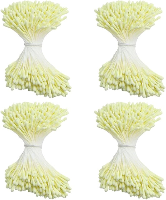 HAHIYO 700Pcs 2mm LightYellow Matte Double Head Flower Stamen Pistil for Flower Making Scrapbook Decoration - Handmade Artificial Flower Pistil Matt-Like Floral Stamens Flowers Pollen Stamen
