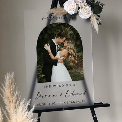 Personalized Wedding Photo Acrylic Welcome Sign – Custom Picture Board with Bride & Groom Names, Elegant Acrylic Wedding Reception Entrance or Ceremony Decoration, Indoor & Outdoor Keepsake Gift #4