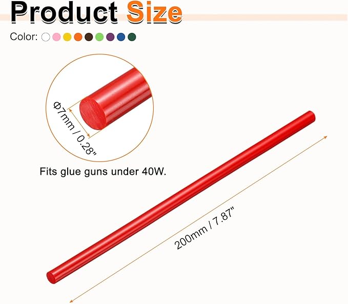 HARFINGTON 10pcs Hot Glue Sticks 0.28" Dia x 7.87" Long EVA Mini Hot Melt Adhesive Glue Stick for Hot Melt Gun Wood Plastic Glass Flowers Fabrics Foam, Multicolor