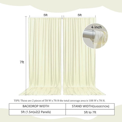 2 Panels Beige Backdrop Curtain, 10 x 7 Feet Background Curtains for Parties, Weddings, Baby Showers, Bachelorette Halloween, Christmas Birthday Party Photoshoot Backdrop Curtains Decorations