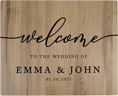 Andaz Press Large Wooden Welcome Sign for Wedding, Rustic Welcome Sign 16" x 20" Custom Names & Date, Woodland Wedding Signage, English Oak MDF Wood Finish Wedding Reception Indoor Outdoor Signs