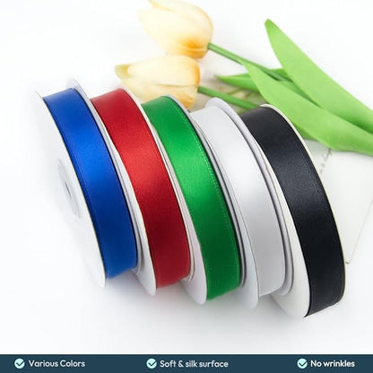 KMER LIFE 5/8" Wide x 50 Yards White Single Faced Polyester Satin Ribbon - Perfect for Wedding Decor, Wreaths, Crafts, Gift Wrapping & Other Projects