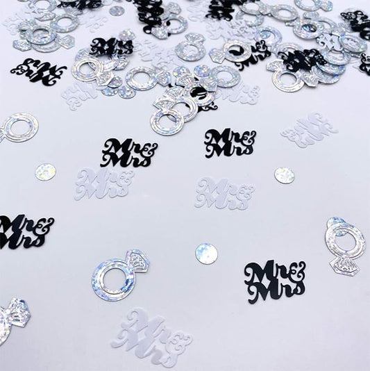 Wedding Party Table Confetti– 1.5 OZ | Mr and Mrs Diamond Ring Confetti for Wedding Shower Engagement Party Decorations I Cake Table Decor Supplies