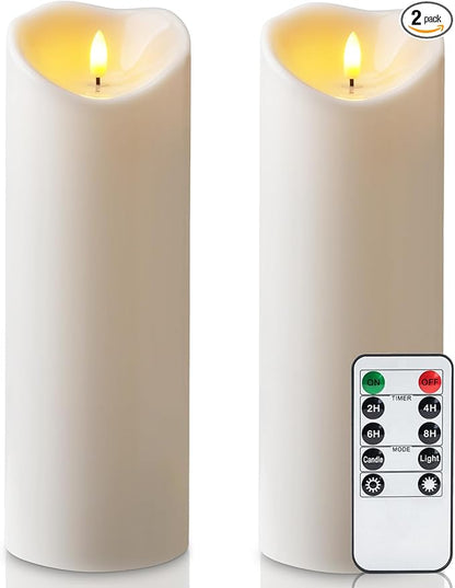 Amagic 4” x 12” Large Waterproof Outdoor Flameless Candles, Battery Operated with Remote Control and Timer, Flickering LED Pillar Candle for Outdoor Patio Yard Porch Decor, Ivory White, Set of 2
