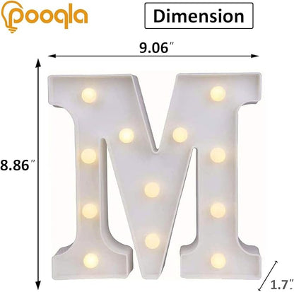 Pooqla LED Marquee Letter Lights, Warm White and Cool White Decorative Lighted Letters, Light Up Alphabet Letters for Boys Girls, Party, Wedding, Bar, Night Light, Birthday Decoration, Letter M