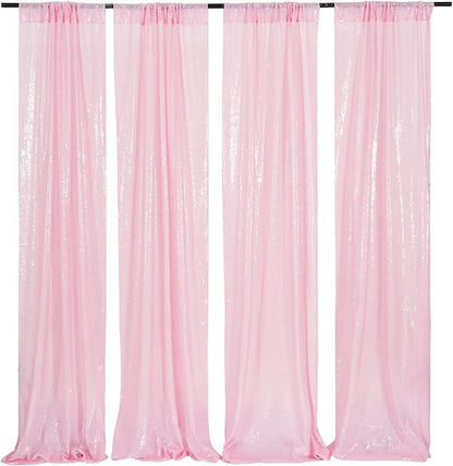 4Pcs 2Ft x 8Ft Pink Sequin Backdrop Curtains, Glitter Photography Background, Sequence Xmas Thanksgiving Backdrop (Pink, 4 pcs-2ftx8ft)