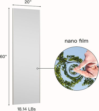 63"x20" Magnetic Mirror Lightweight Full-Length Mirror | Strong Adhesion, Easy Installation | Suitable for Refrigerators, Glass Walls, Wooden Doors, and More | 2.8LBS Ultra-Strong Support, White