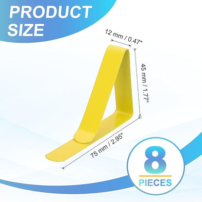uxcell 8 Pack Tablecloth Clips, Stainless Steel Table Cloth Cover Clamps, 2.95" x 1.77" Windproof Holder Clips for Home Party Picnic Wedding Camping Dining Tables, Yellow