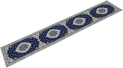 Elegant Palace Boho Blue Table Runner Vintage French Style Farmhouse Geometric Home Farmhouse Kitchen Table Dining Coffee Room Garden Party Wedding Decor 13x90in