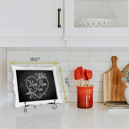 Tabletop Small Chalkboard Sign with Easel (11x13) + 8 Brilliant Liquid Chalk Markers | Hanging or Freestanding Framed Chalkboard with Hand Crafted Sweetheart Frame