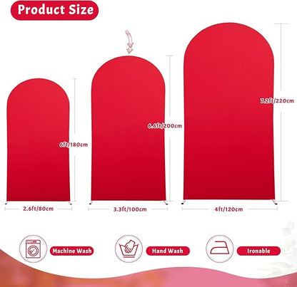 6.6FT Red Arch Cover - Polyester Fitted Wedding Arch Stand Covers Round Top Chiara Arch Backdrop Cover for Birthday Party Banquet Photo Background Decoration
