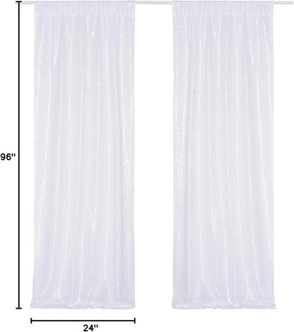 Poise3EHome White Sequin Backdrop Curtains,2 Panels 2FTx8FT Glitter Background for Party Halloween Birthday Party Baby Shower Wedding Christmas Thanksgiving Holiday Festival Decor