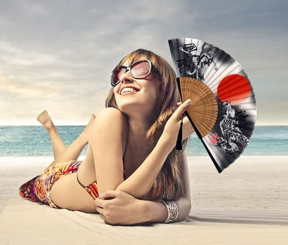 Amajiji Folding Hand Fan for Women, Chinese Japanese Vintage Style Bamboo Silk Hand Held Folding Fans for Party Wedding Dancing Decoration Gift Performance (AM-07)