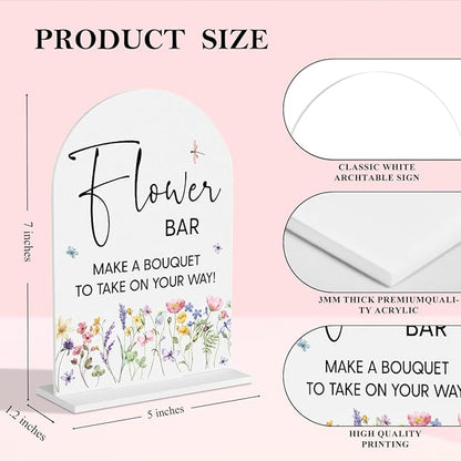 Flower Bar Sign Wedding Decor White Acrylic Table Sign for Marriage Parties Anniversaries Reception Cafe Hotel Party Bar Business Event