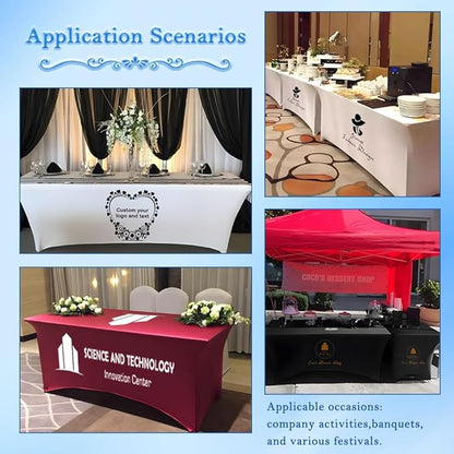 Custom Table Cloth with Business Logo 4FT 5FT 6 FT 8 FT Spandex Customized Table Cover Stretch for Tradeshow Events Birthday Wedding Anniversary Mantel Personalized Table Cloth (6FT)