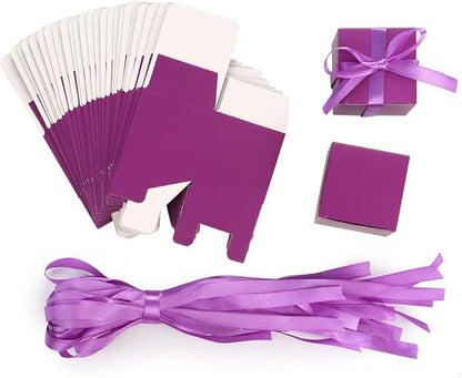 AWELL Purple Gift Candy Box Bulk 2x2x2 inches with Purple Ribbon Party Favor Box,Pack of 50