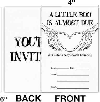 Halloween Baby Shower Party Invitations, Gothic Skeleton Spooky Baby Shower Party Fill in Invites Cards With Envelopes (20 Count) Double Sided Design, a Little Boo Is Almost Due