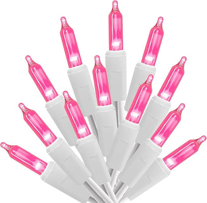 100 Count Pink Lights for Valentine's Day Decorations 20ft Mini Christmas String Lights White Wire Incandescent Bulb Waterproof Fairy Lights for Indoor Outdoor Xmas Tree Valentine's Day Décor