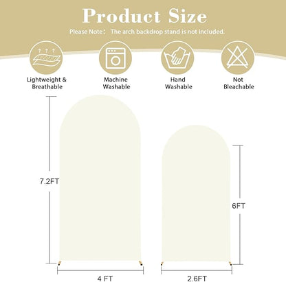 7.2FT 6FT Arch Backdrop Cover for Wedding, Set of 2 Stretchy Spandex Fitted Arch Stand Cover for Baby Shower, Birthday Party Decor, Chiara Backdrop Cover with Double-Sided Design(Ivory)