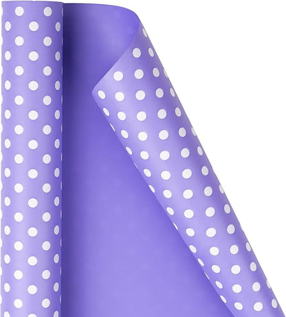 WRAPAHOLIC Reversible Wrapping Paper - Mini Roll - 17 Inch X 33 Feet - Light Purple and Polka Dot Design for Birthday, Holiday, Wedding, Baby Shower
