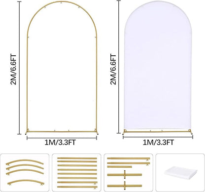 Vincidern 6.6FT Wedding Arch Backdrop Stand and White Cover, Metal Arch Backdrop Stand and Cover Set for Parties, Birthdays, Baby Showers, Bridal, Banquets, Ceremonies, Event Decor