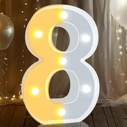 Pooqla LED Light Up Numbers, Warm White and Cool White Decorative Lighted Marquee Numbers for 8th Birthday Party, Gift for Boys Girls, Wedding, Night Light, 8th Birthday Decoration, Number 8