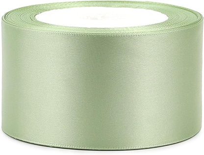 Pale Green Solid Satin Ribbon 2 Inch 25 Yards Solid Polyester Fabric Ribbon for Gift Wrapping Wedding Christmas Baby Shower Birthday Party Decoration Handmade Immortal Flower Craft