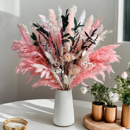 Pink Pampas Grass Dried Flowers Bouquet for Home Decor, Wedding Decor, Boho Style Floral Arrangement Without Flower Vase