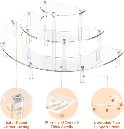 3 Tier Acrylic Display Risers, Half Moon Cupcake Stand, Clear Perfume Organizer, Dessert Stand for Display, Clear Display Stand for Food, Cupcake, Perfume, Collections
