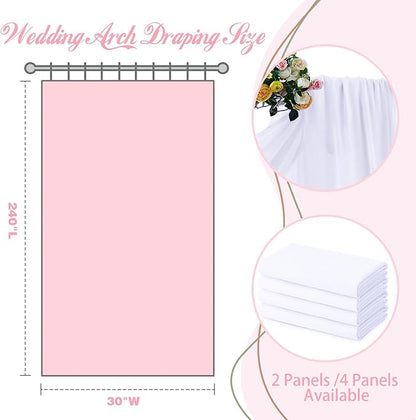 SiinvdaBZX 2 Panels Wedding Arch Draping Fabric 30" x 20Ft White Sheer Chiffon Fabric Outdoor Extra Long Decorative Drapery Fabric for Party Ceremony Ceiling Curtain Backdrop