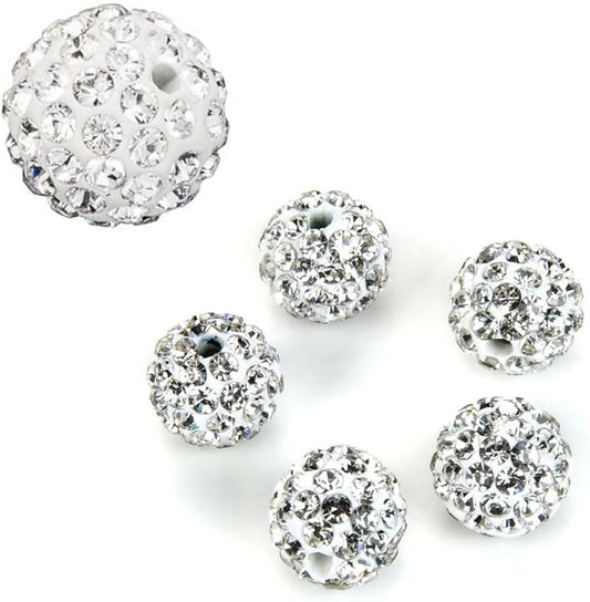100pcs Adabele Grade A Suncatcher Crystal Rhinestone Pave Loose Beads 12mm Clear White Polymer Clay Disco Ball Spacers Compatible with Shamballa All Craft Jewelry Making DB12-1