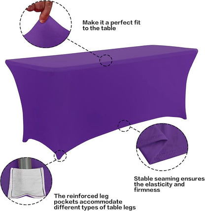 IVAPUPU 2 Pack 6FT Table Cloth for Rectangular Fitted Events Stretch Purple Table Covers Washable Spandex Tablecloth Protector for Party, Wedding, Cocktail, Banquet, Festival