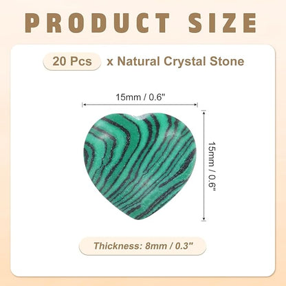 PATIKIL 20 Pcs Natural Heart Shaped Crystal Stone, 0.6 Inch Mini Polished Love Gemstone Crystal, Pocket Rock Engraved Worry Stones for Women Gifts Meditation, Peacock Green