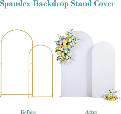 White Arch Backdrop Cover for Wedding, Set of 2 Stretchy Spandex Fitted Arch Stand Cover for Baby Shower, Birthday Party Decor, Chiara Backdrop Cover with Double-Sided Design(7.2FT 6FT, White)