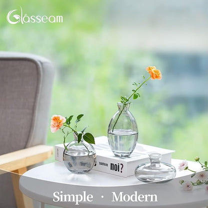 Bud Vases 3Pcs/Set Small Vases Handmade Cute Gray Small Vases for Flowers Centerpieces Glass Vases Mini Vase Home Decor Centerpieces, Events Table Decor