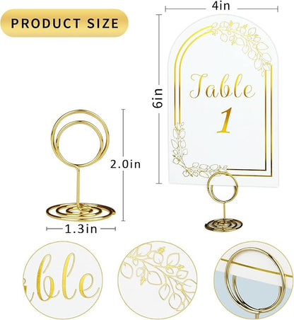 Wedding Table Numbers 1-40, 40 White Gold Cards with 40 Gold TableNumber Holders for Wedding Reception(Card and Holder)