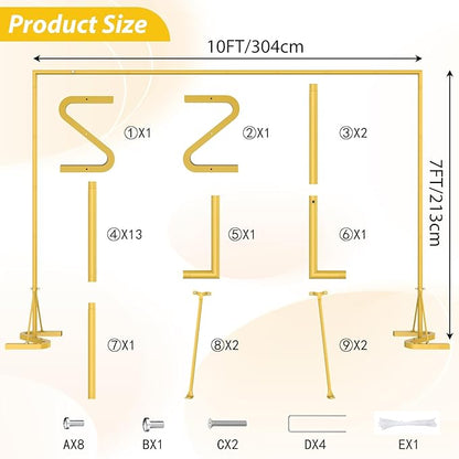 HAITRAL 10x7 FT Backdrop Banner Stand,Square Wedding Arch Balloon Metal Frame,Heavy Duty Background Stand Kit,Adjustable Photo Backdrop Stand for for Parties Birthday Video Studio - Gold