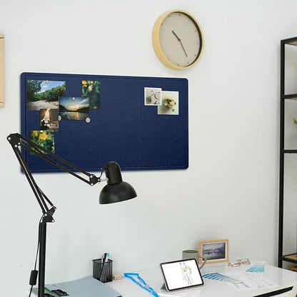 Bulletin Board, 35 x 17 1/2 inches Felt Board - Decorative Pin Board, Cork Board Alternative for Wall, Foldable Picture Board Self-Adhesive Vision Board Prayer Board with 20 Pushpins Dark Blue