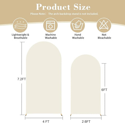 7.2FT 6FT Arch Backdrop Cover for Wedding, Set of 2 Stretchy Spandex Fitted Arch Stand Cover for Baby Shower, Birthday Party Decor, Chiara Backdrop Cover with Double-Sided Design(Beige)