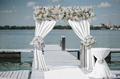 Joydeco White Photography Backdrop Curtains, White Backdrop Drapes for Wedding Decorations, Wrinkle Free Polyester 5ft x 7ft Fabric Drape 2 Panels with Rod Pockets